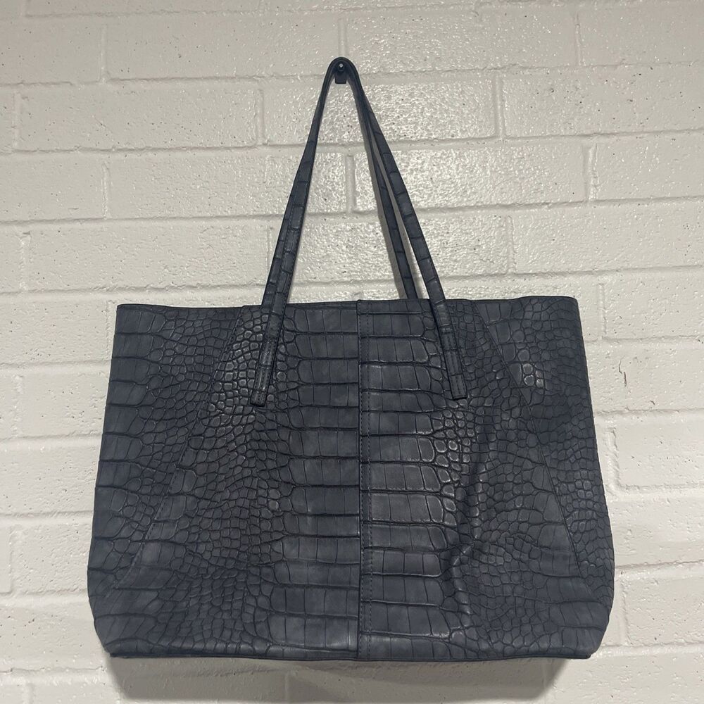 Unbranded Crocodile Embossed Carryall Shoulder Bag Tote Dark Gray